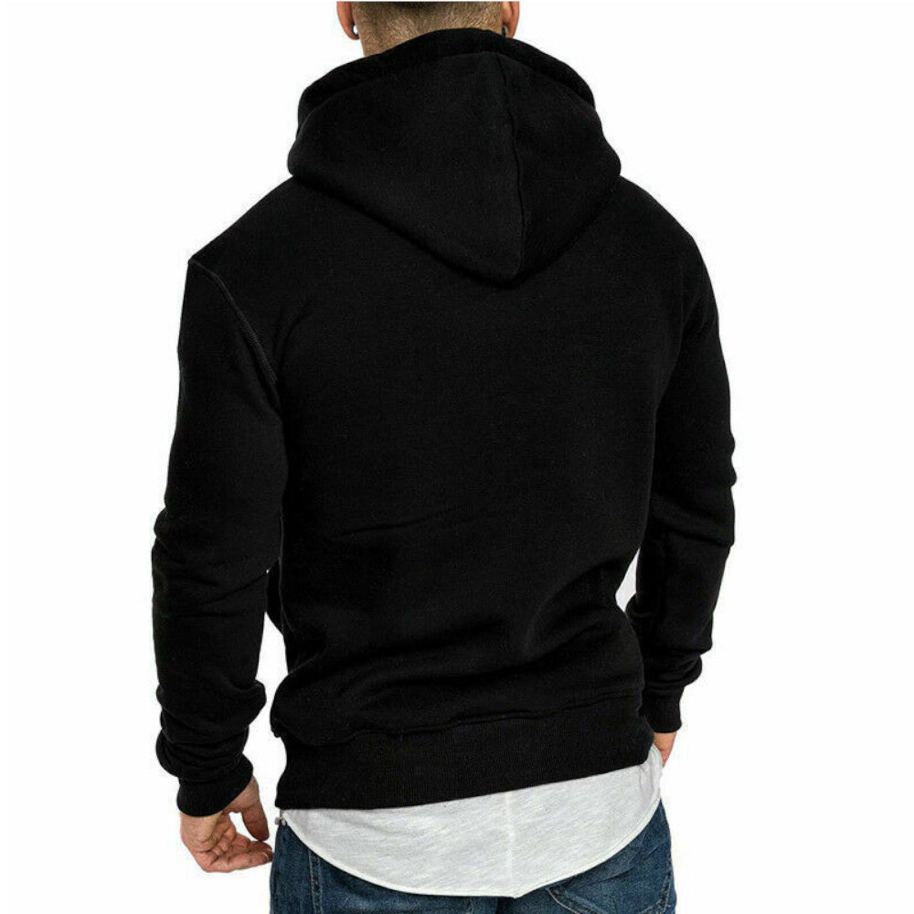 Men's Versatile Pullover Hoodie – Red / grey detail view