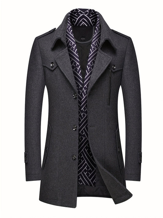 Men's Versatile Wool Blend Single-Breasted Coat – Black / Grey – main product image