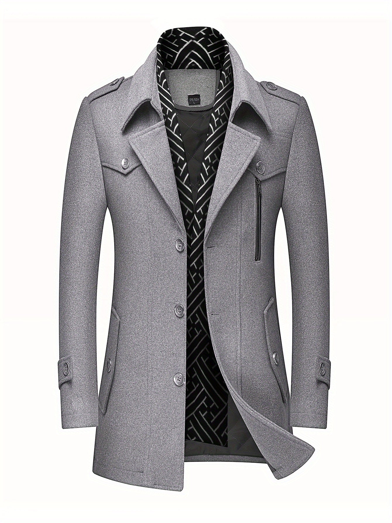 Men's Versatile Wool Blend Single-Breasted Coat – Black / Grey – view 9
