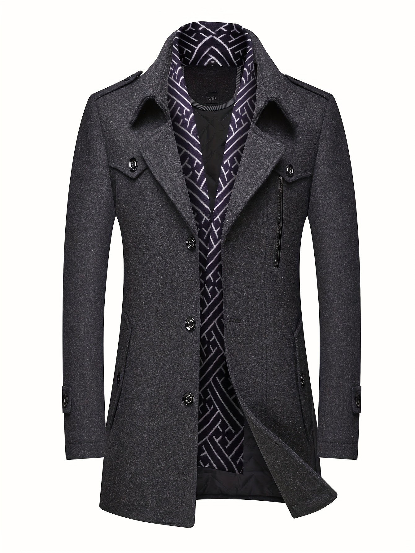 Men's Versatile Wool Blend Single-Breasted Coat – Black / Grey – view 11