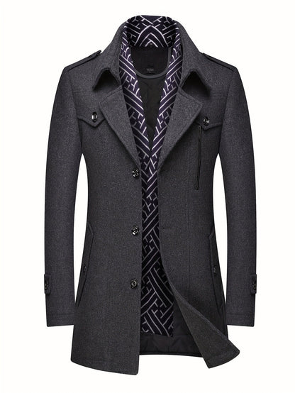 Men's Versatile Wool Blend Single-Breasted Coat – Black / Grey – view 14