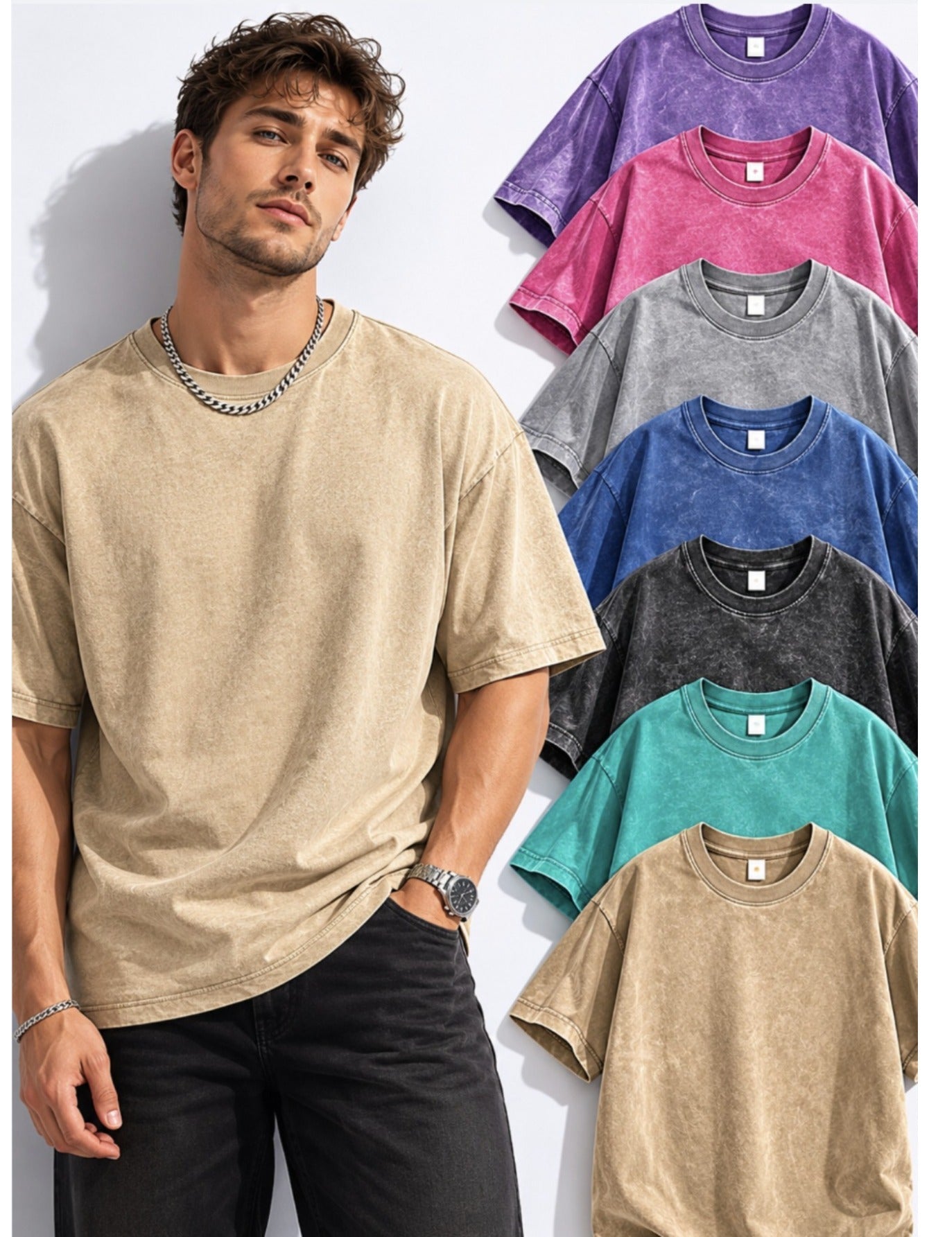 Men's Vintage Oversized T-Shirt - Crew Neck Short Sleeve – Apricot option – main product image