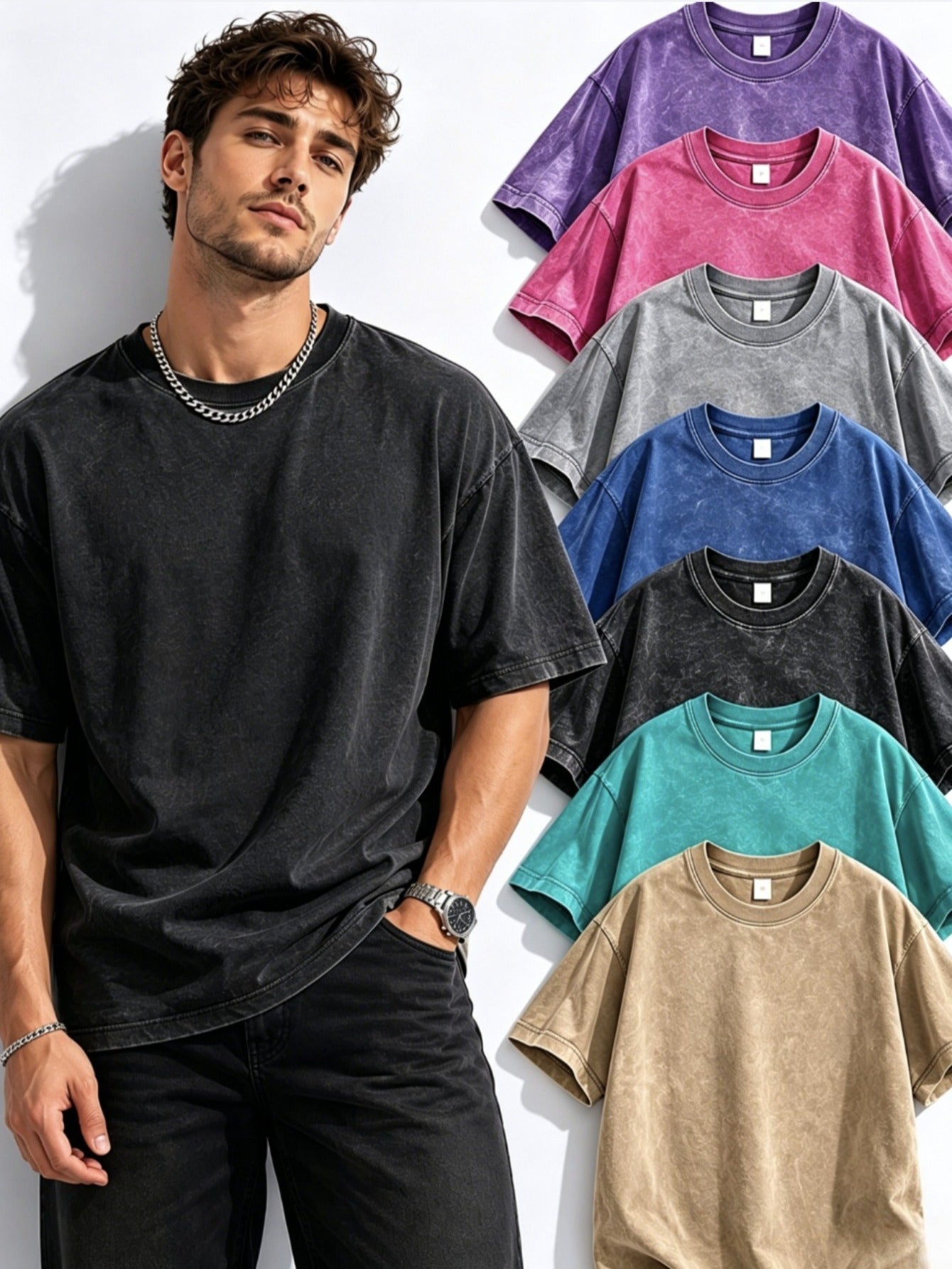 Men's Vintage Oversized T-Shirt - Crew Neck Short Sleeve – Apricot option – view 2
