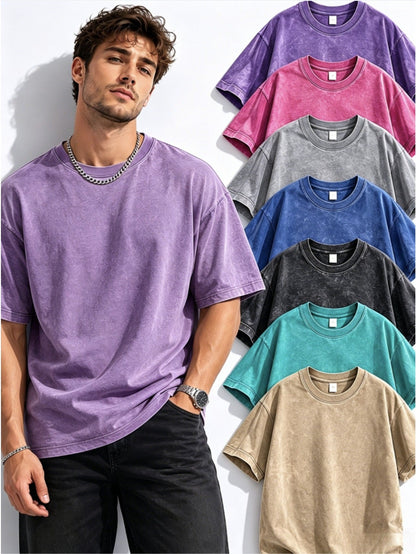 Men's Vintage Oversized T-Shirt - Crew Neck Short Sleeve – Apricot option – view 4