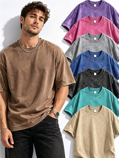 Men's Vintage Oversized T-Shirt - Crew Neck Short Sleeve – Apricot option – view 5