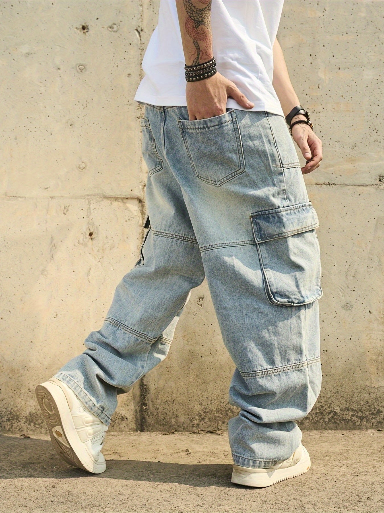 Men's Wide Leg Jeans - Distressed Wide Leg – view 2