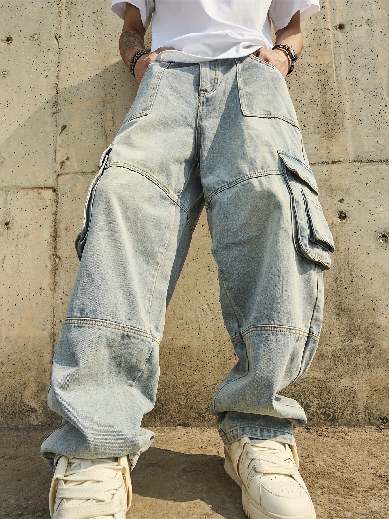 Men's Wide Leg Jeans - Distressed Wide Leg – view 3