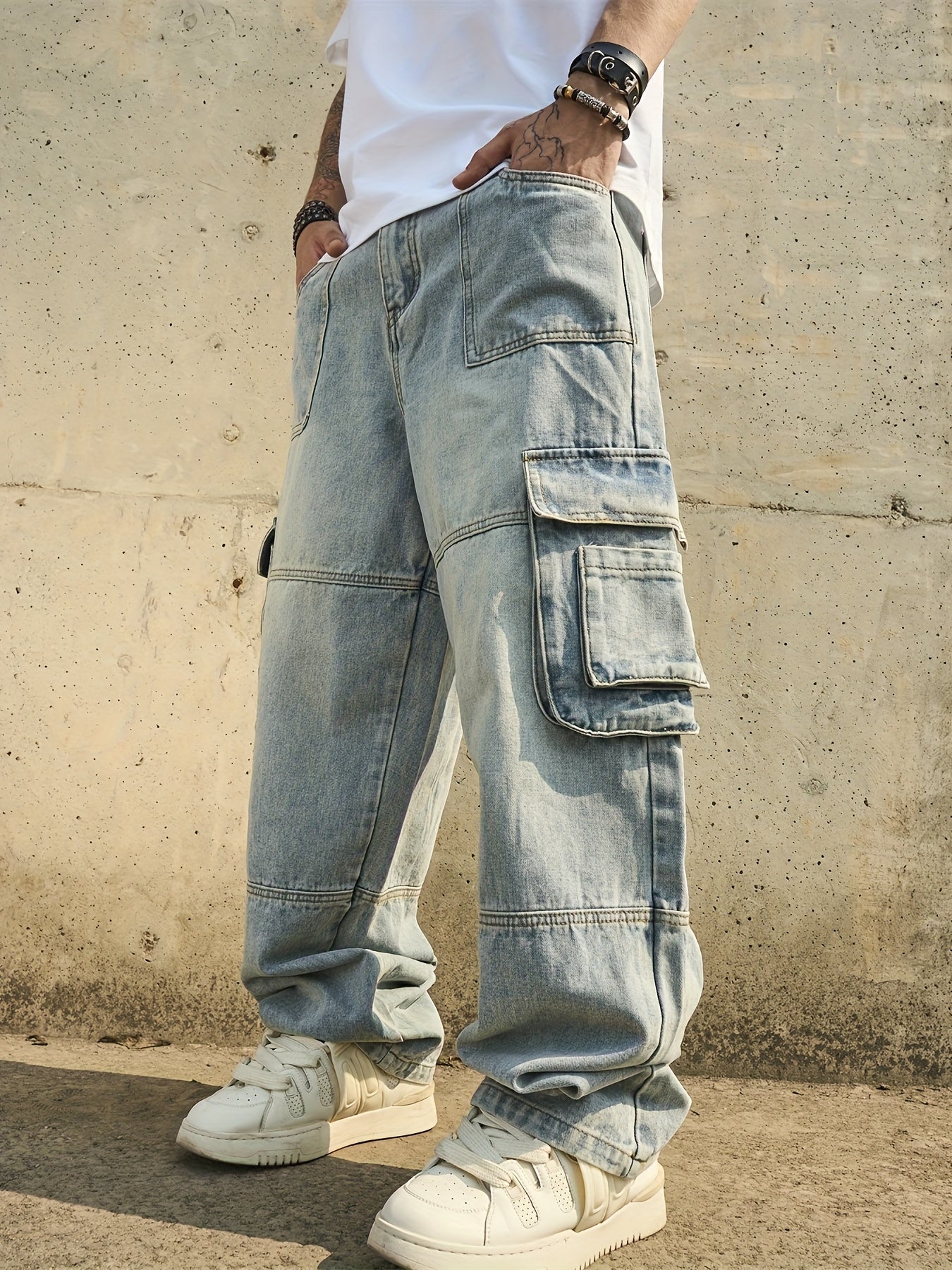 Men's Wide Leg Jeans - Distressed Wide Leg – view 4