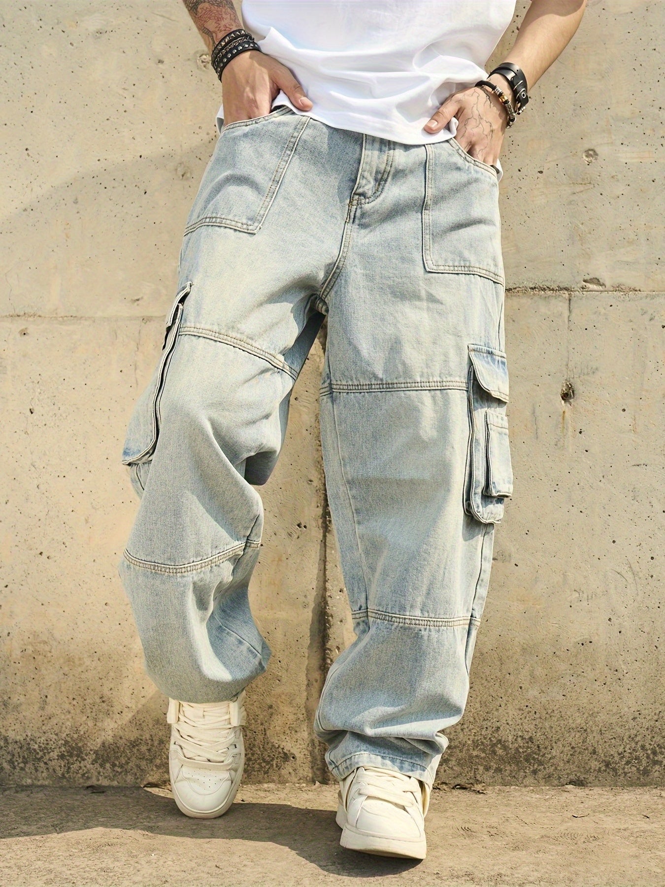 Men's Wide Leg Jeans - Distressed Wide Leg – view 5