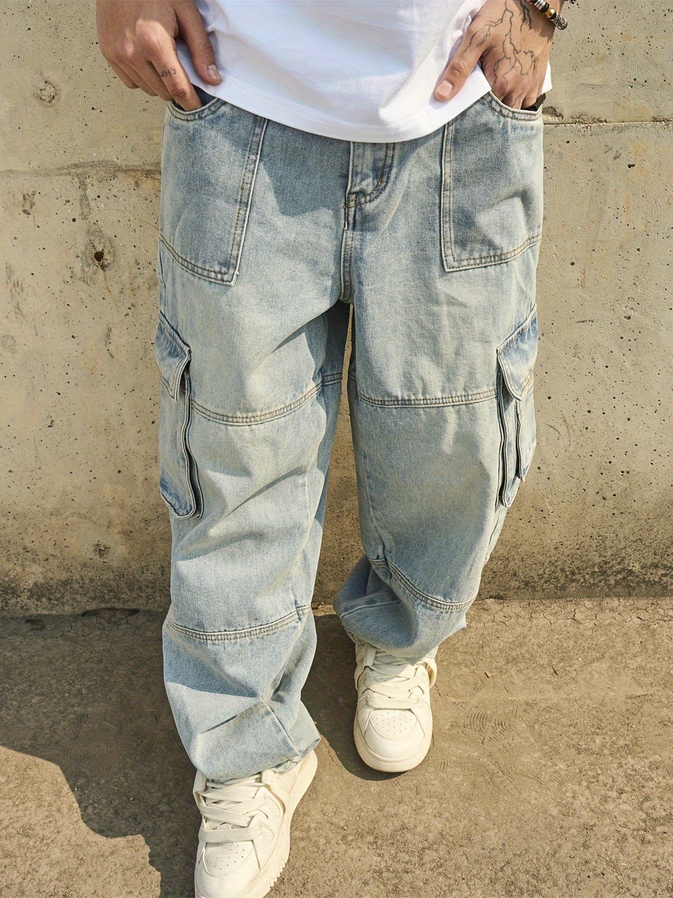 Men's Wide Leg Jeans - Distressed Wide Leg – view 6
