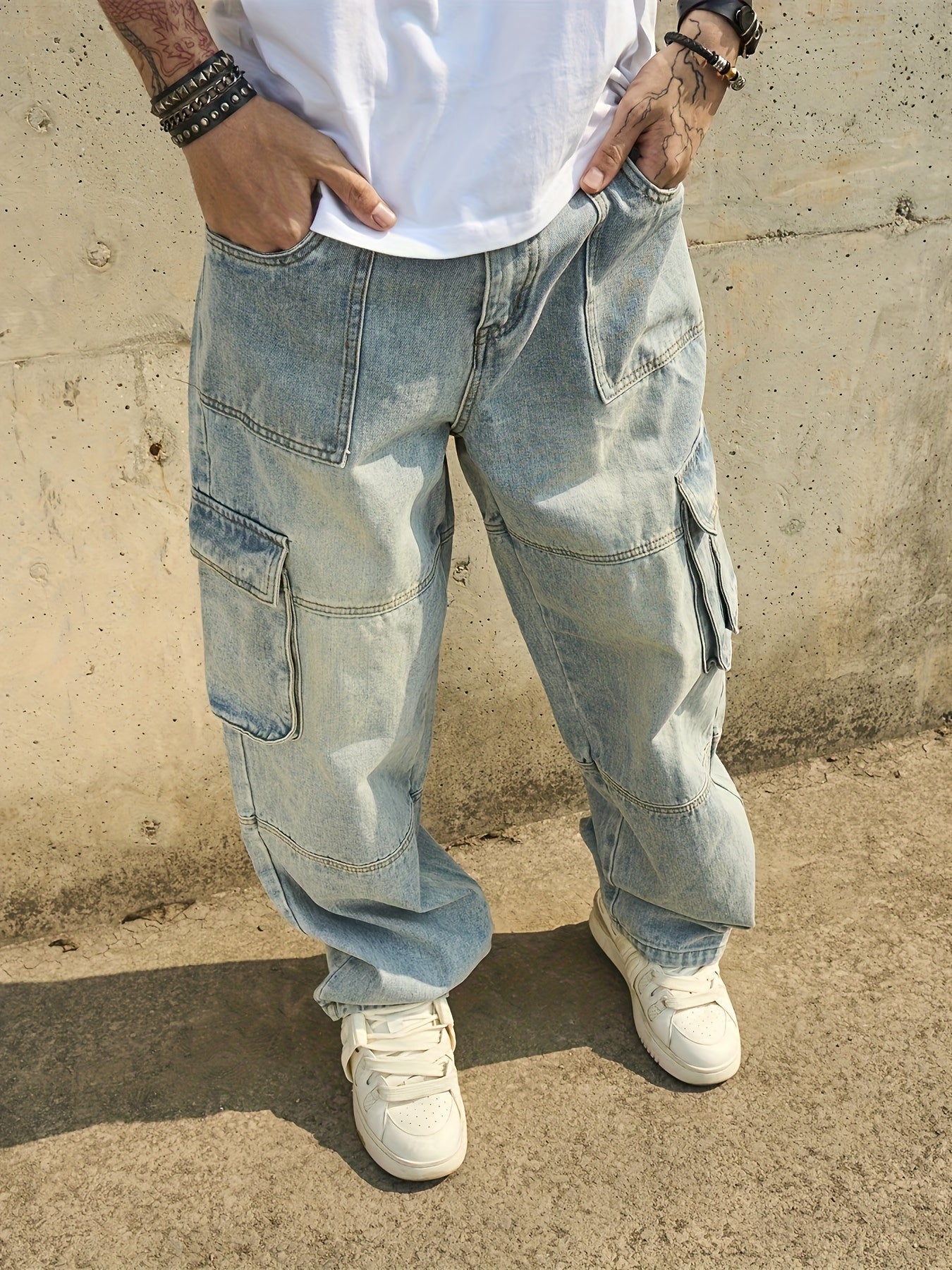 Men's Wide Leg Jeans - Distressed Wide Leg – Blue option – main product image