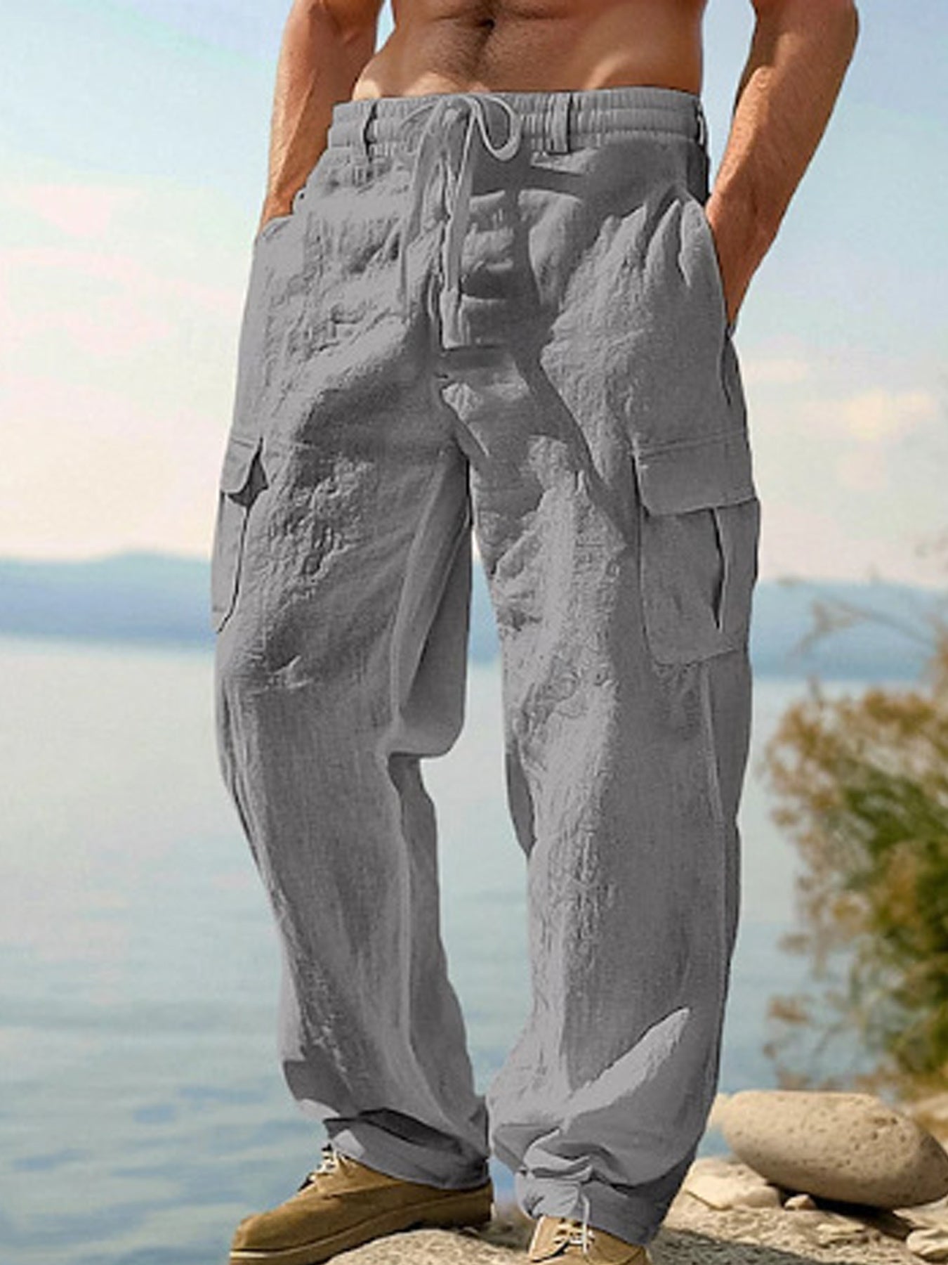 Men's Wide Leg Pants - Drawstring Waist – view 4
