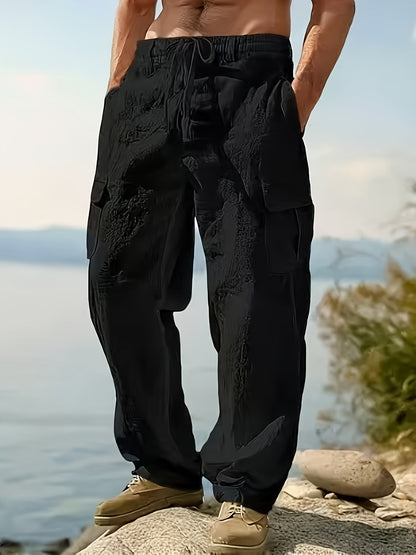 Men's Wide Leg Pants - Drawstring Waist – Khaki option – main product image