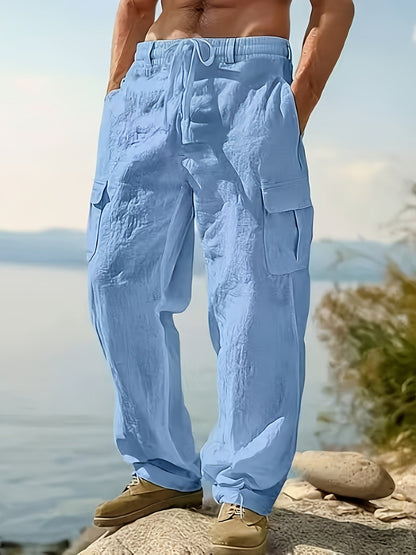 Men's Wide Leg Pants - Drawstring Waist – Khaki option – view 2