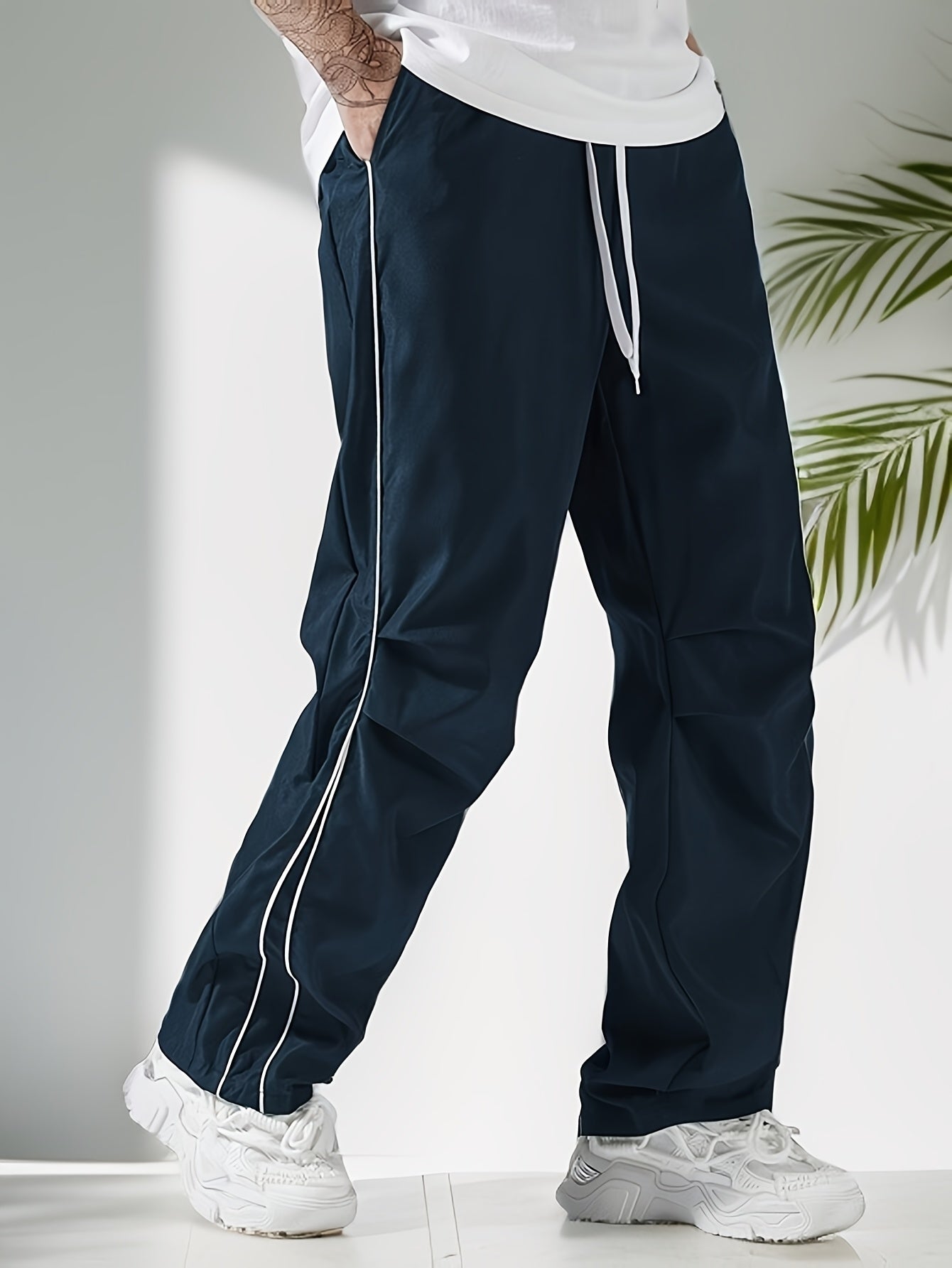 Men's Wide Leg Pants - Drawstring Waist Workwear Style – view 3
