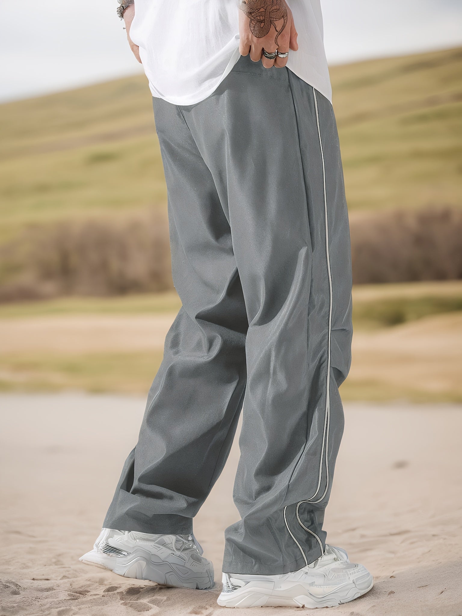 Men's Wide Leg Pants - Drawstring Waist Workwear Style – view 4