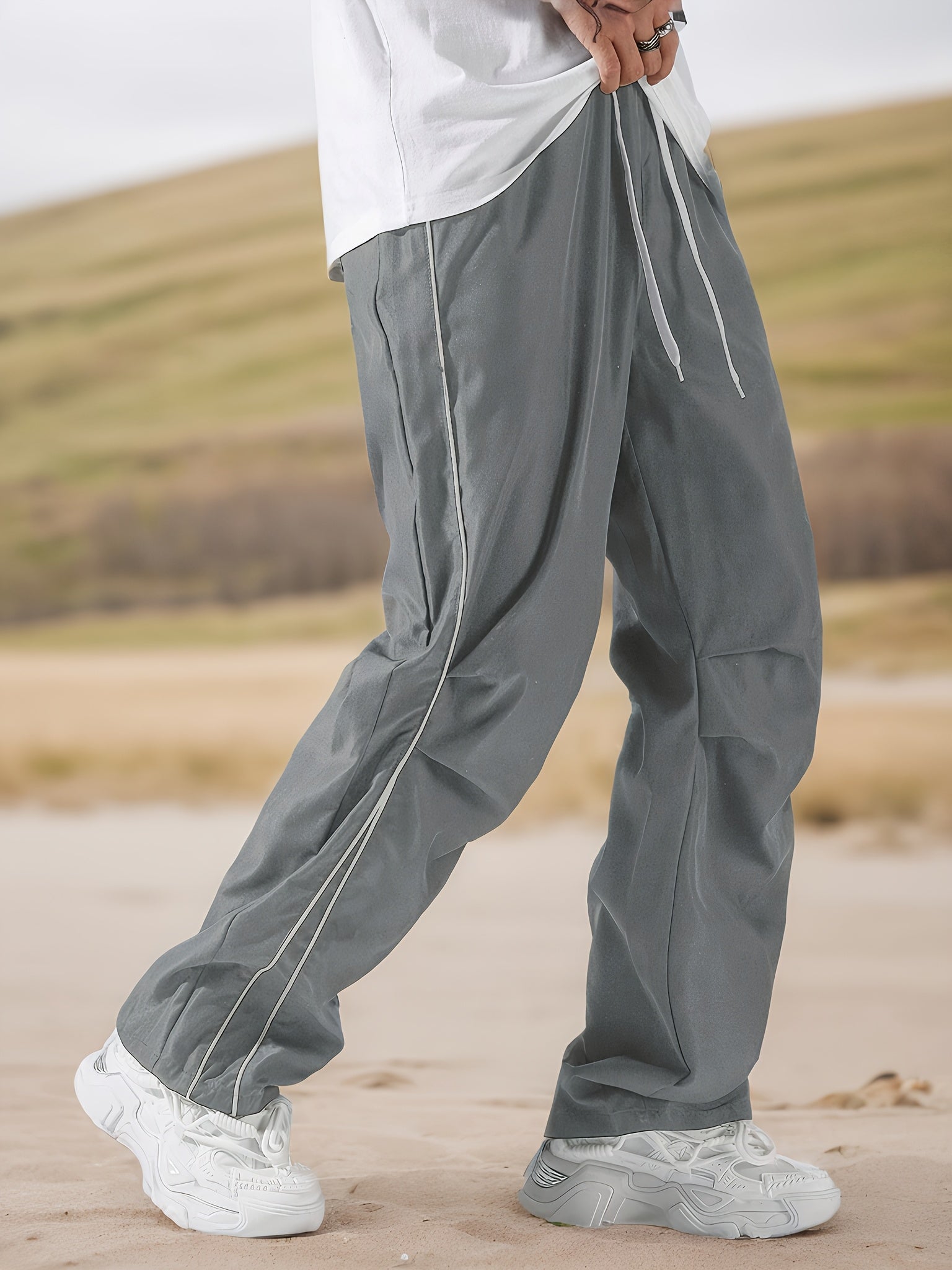Men's Wide Leg Pants - Drawstring Waist Workwear Style – view 6