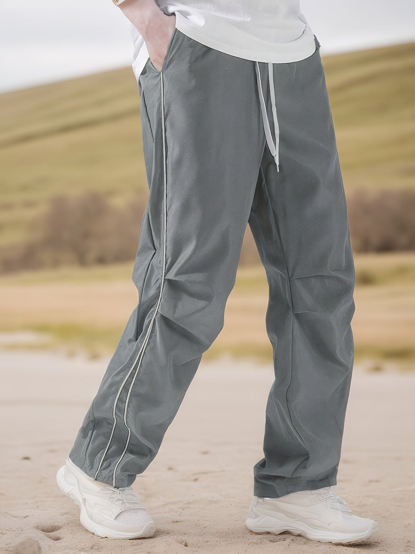 Men's Wide Leg Pants - Drawstring Waist Workwear Style – Black option – main product image