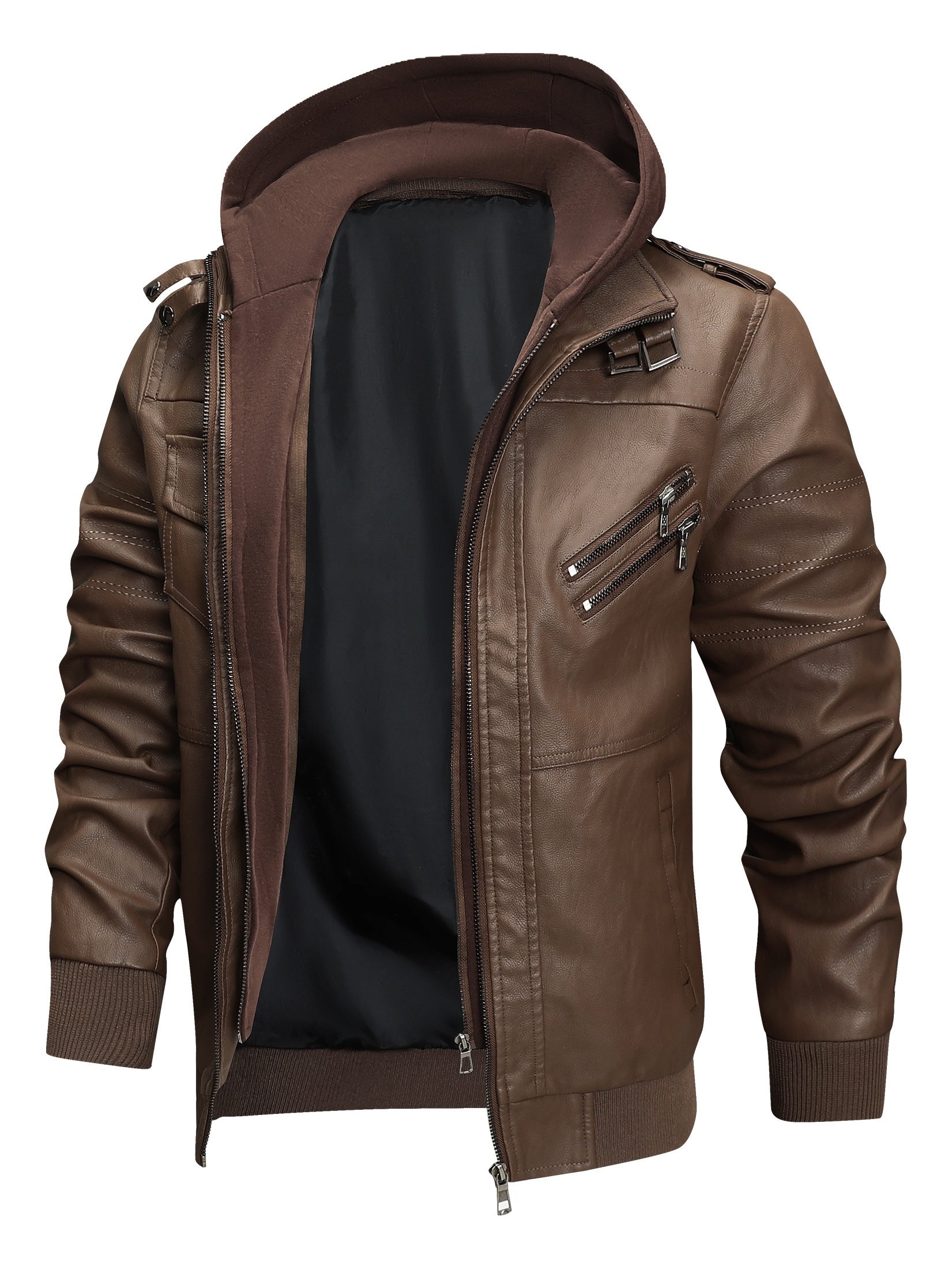 Men's Windproof Faux Leather Pullover Hoodie – main product image