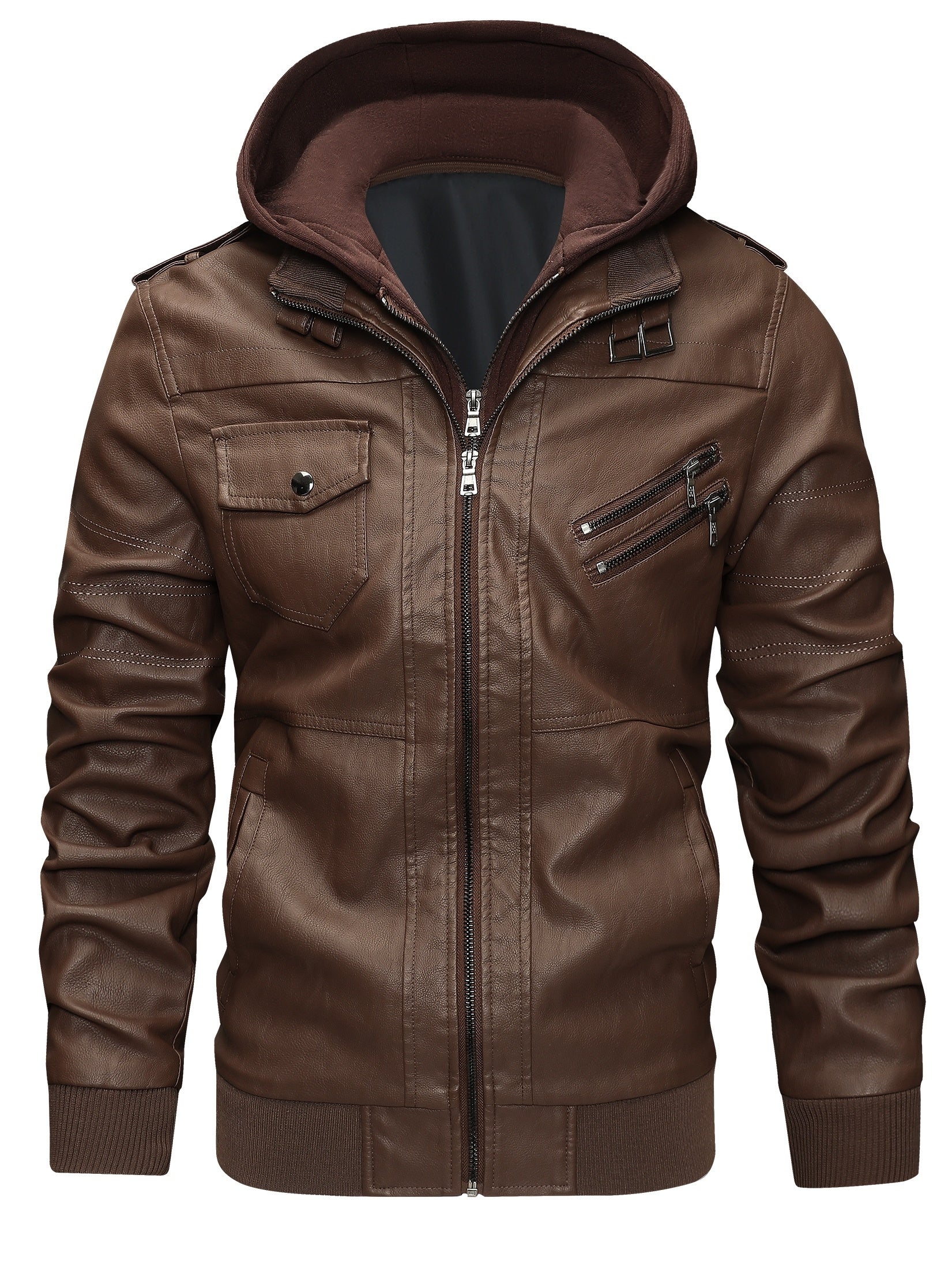 Men's Windproof Faux Leather Pullover Hoodie – view 5