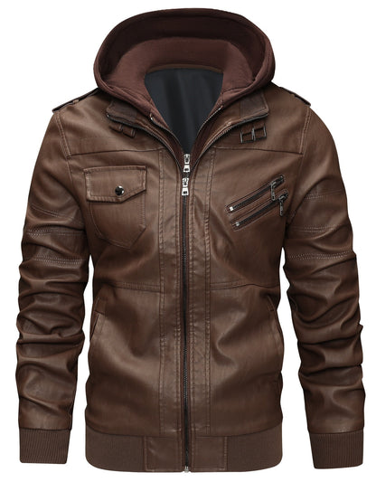Men's Windproof Faux Leather Pullover Hoodie – view 5