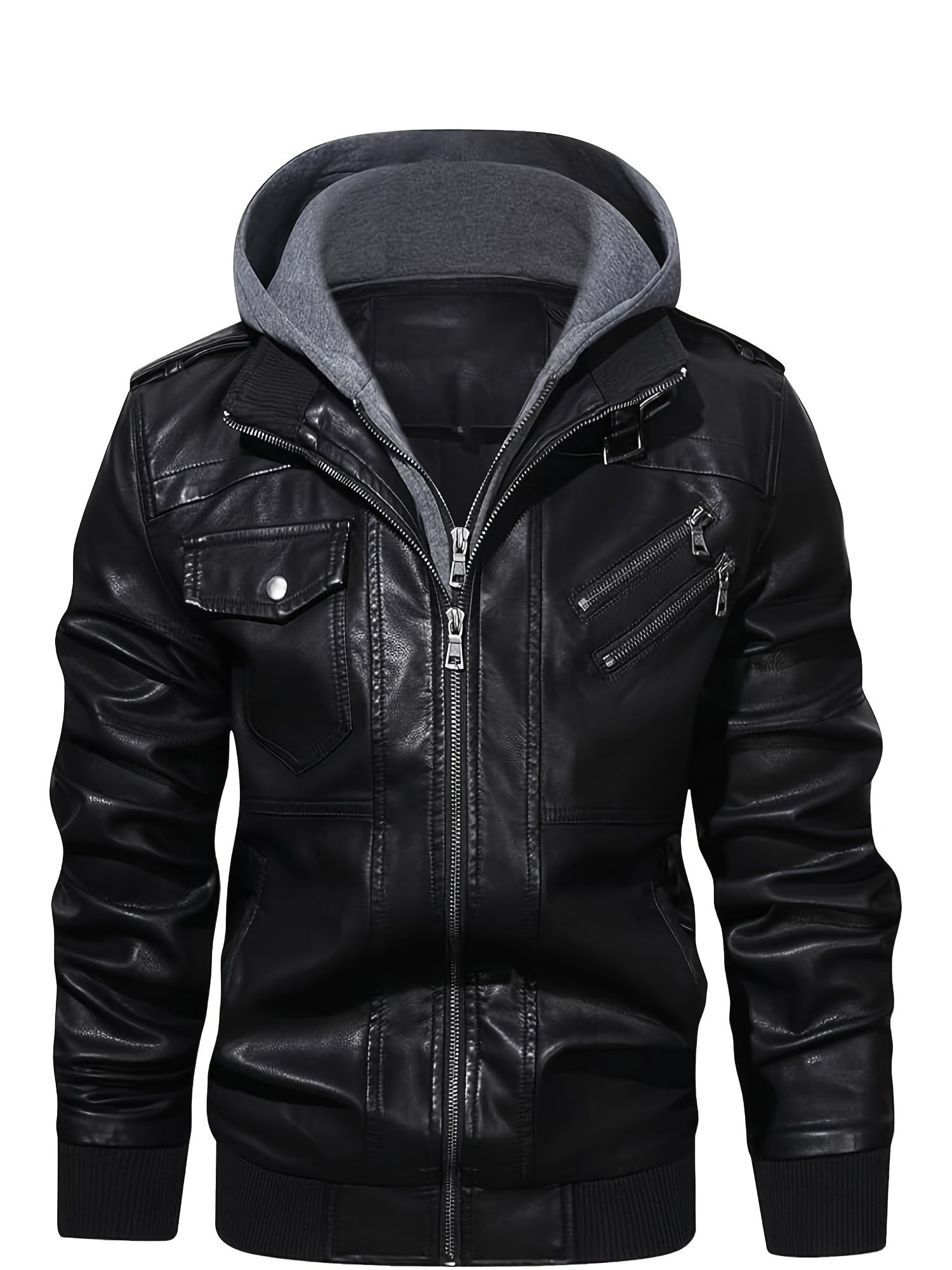 Men's Windproof Faux Leather Pullover Hoodie – view 6