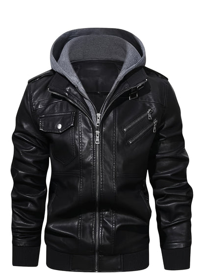 Men's Windproof Faux Leather Pullover Hoodie – view 6