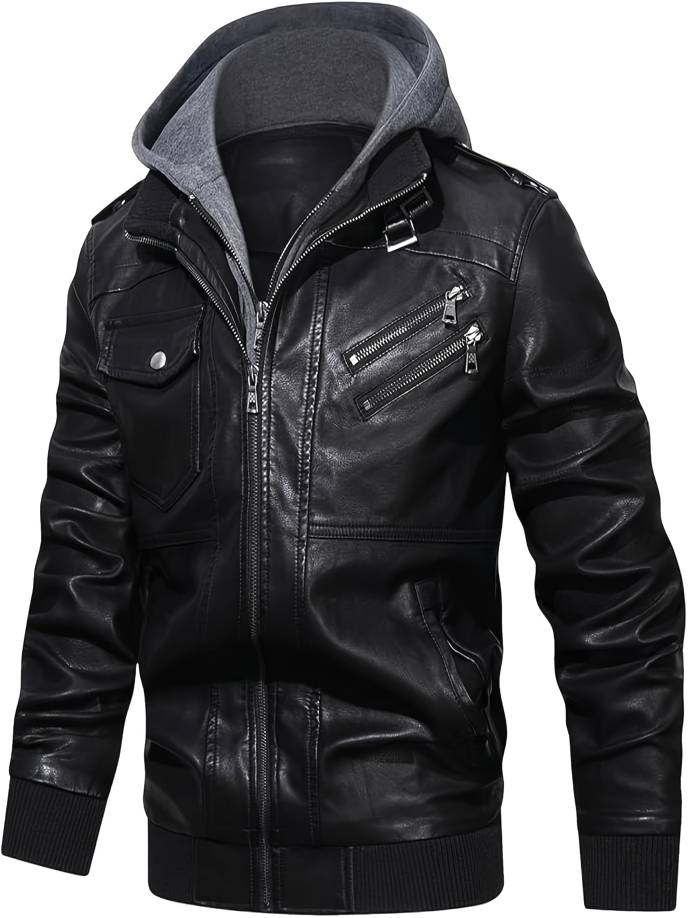 Men's Windproof Faux Leather Pullover Hoodie – view 8