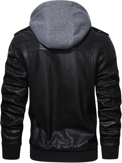 Men's Windproof Faux Leather Pullover Hoodie – view 11