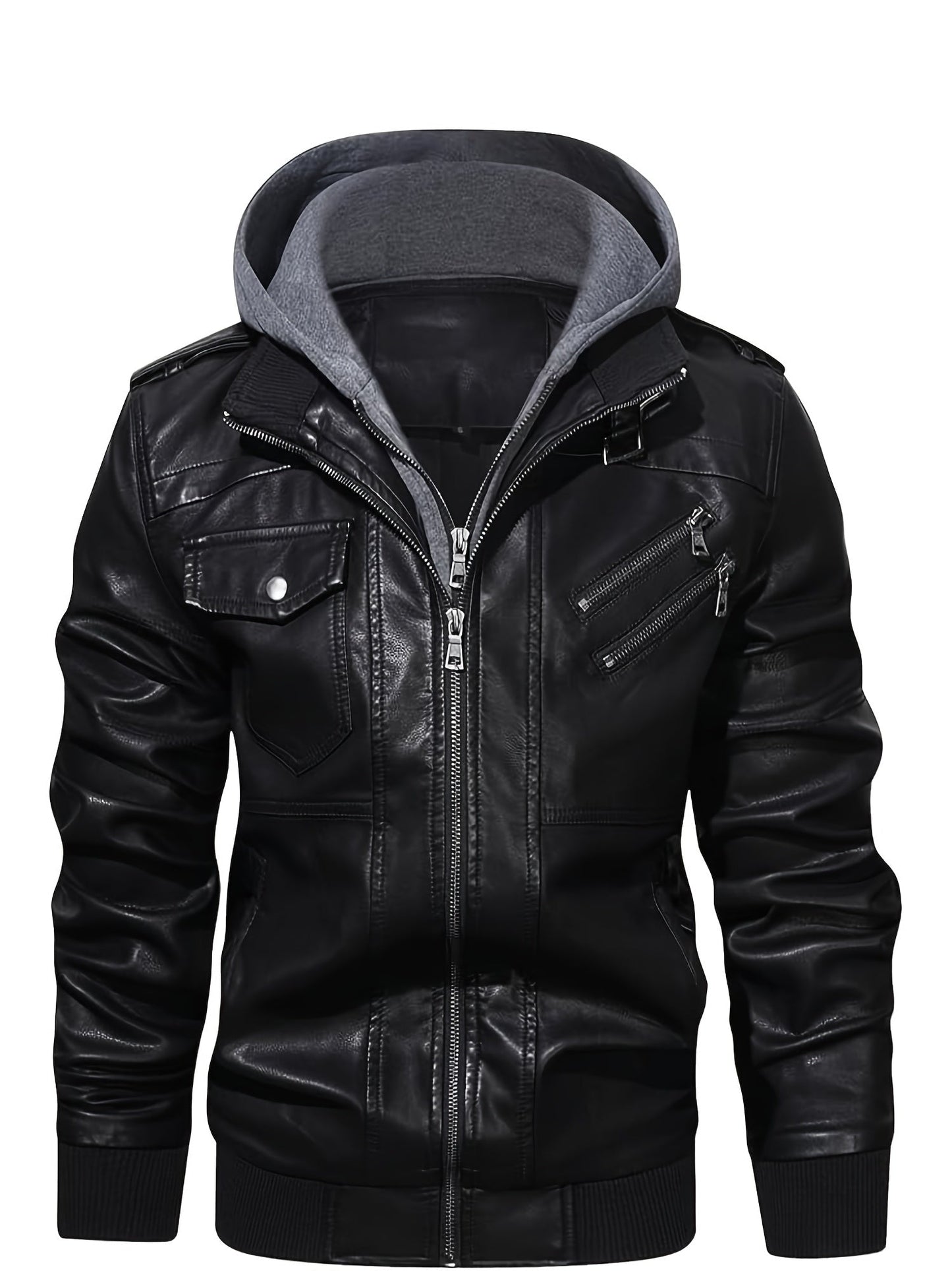 Men's Windproof Faux Leather Pullover Hoodie – view 12