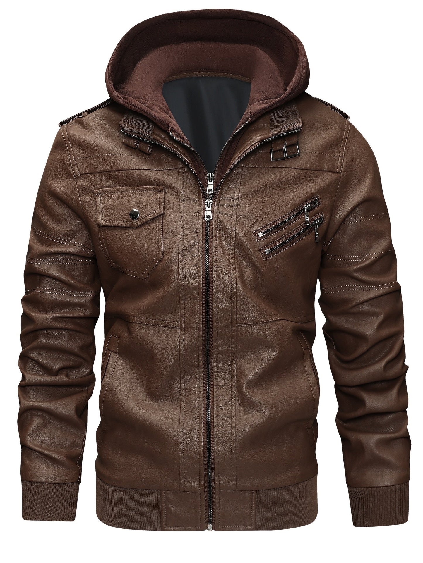 Men's Windproof Faux Leather Pullover Hoodie – view 16