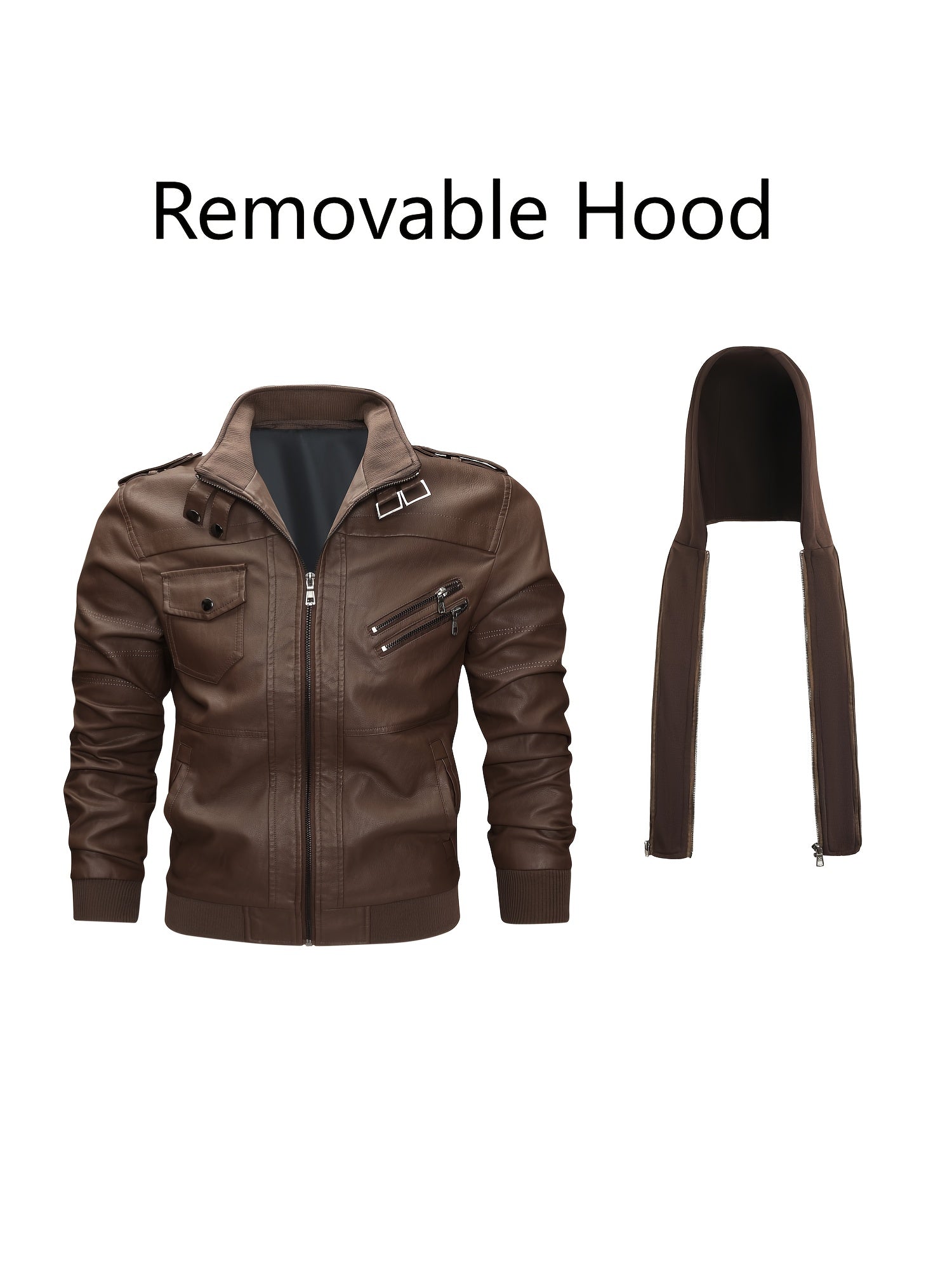 Men's Windproof Faux Leather Pullover Hoodie – view 17