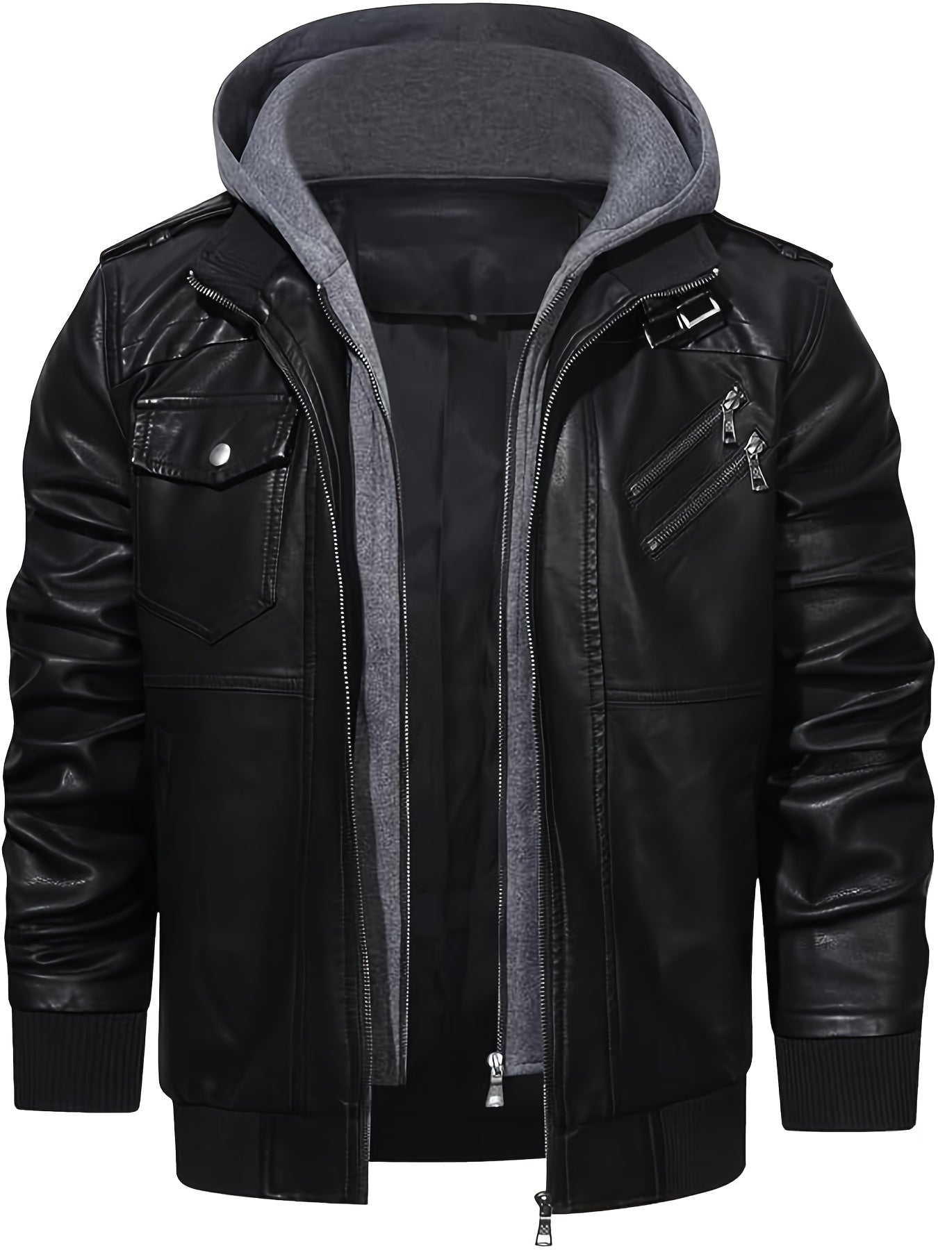 Men's Windproof Faux Leather Pullover Hoodie – view 19