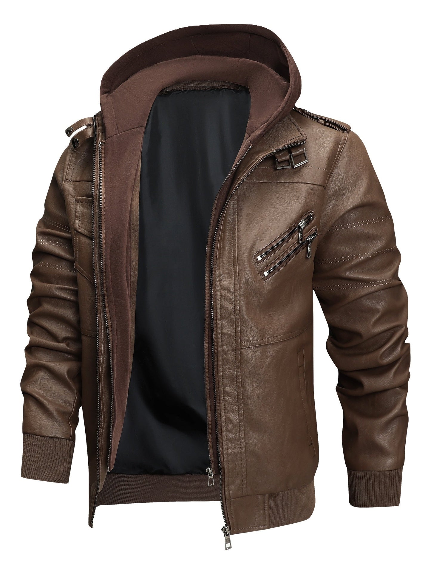 Men's Windproof Faux Leather Pullover Hoodie – view 22