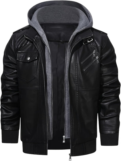Men's Windproof Faux Leather Pullover Hoodie – view 23