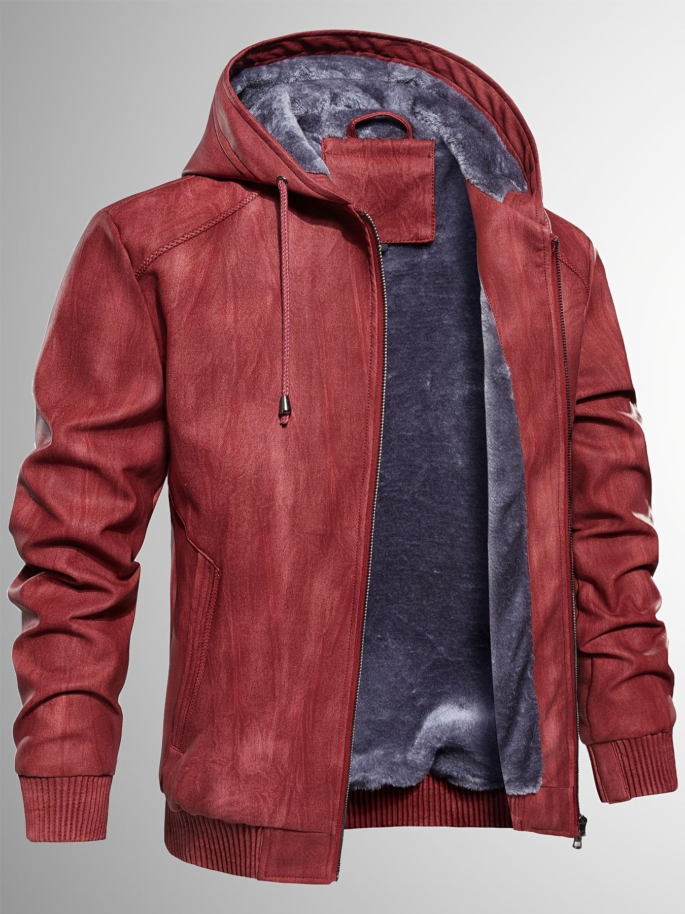 Men's Windproof Faux Leather Pullover Jacket – Brown option – main product image