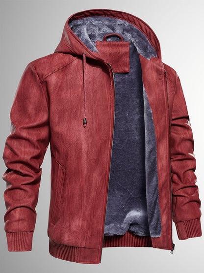 Men's Windproof Faux Leather Pullover Jacket – Brown option – main product image