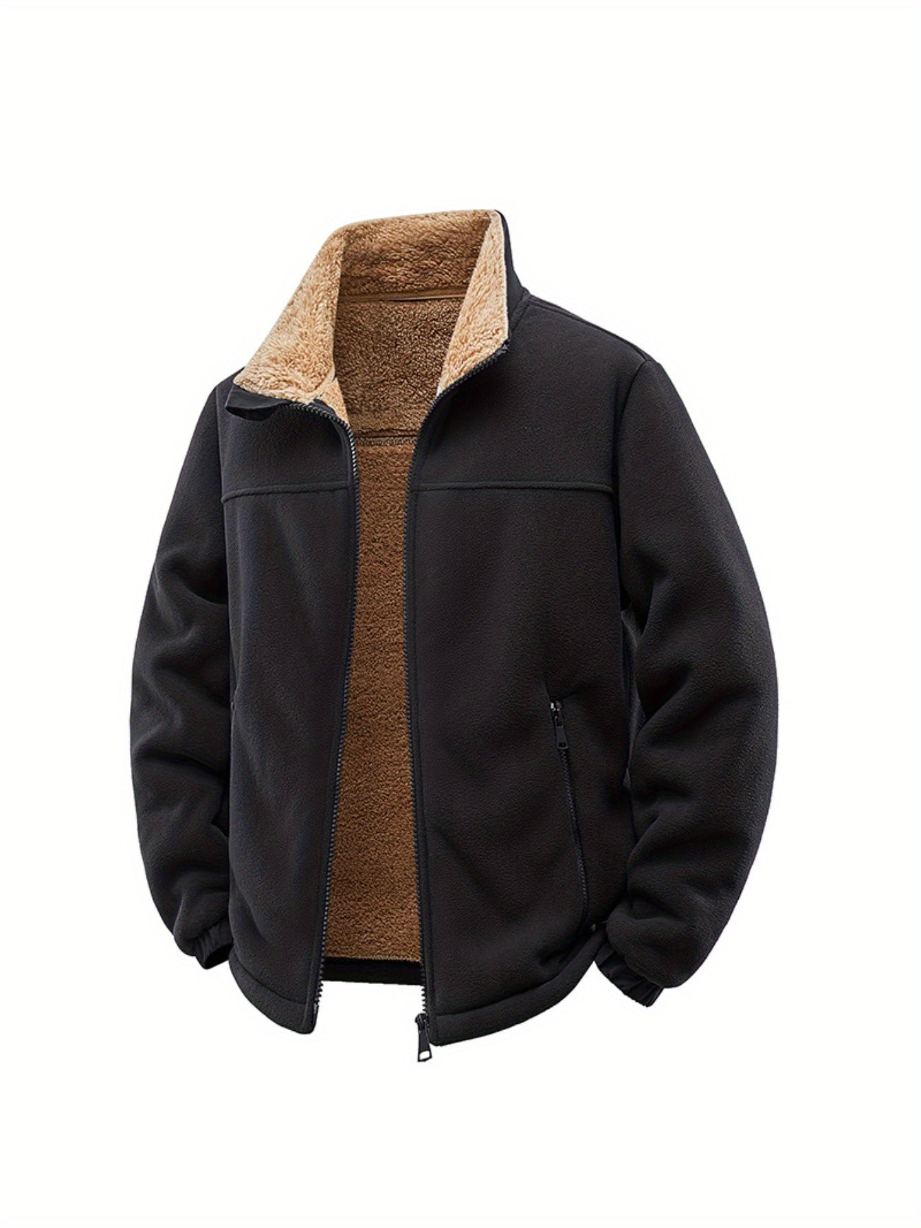 Men's Windproof Fleece Zip-Up Jacket – Caramel – main product image