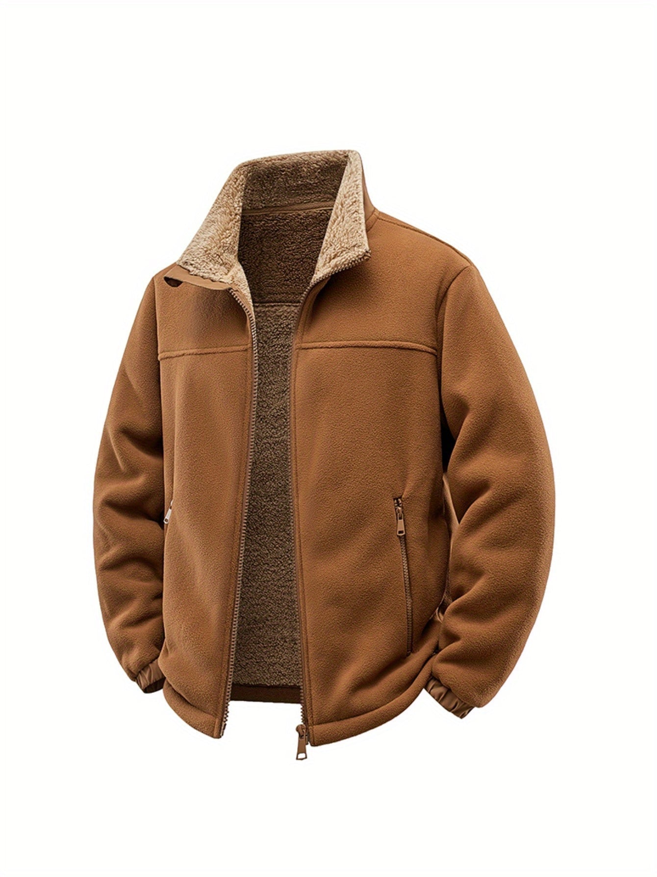 Men's Windproof Fleece Zip-Up Jacket – Caramel – view 10
