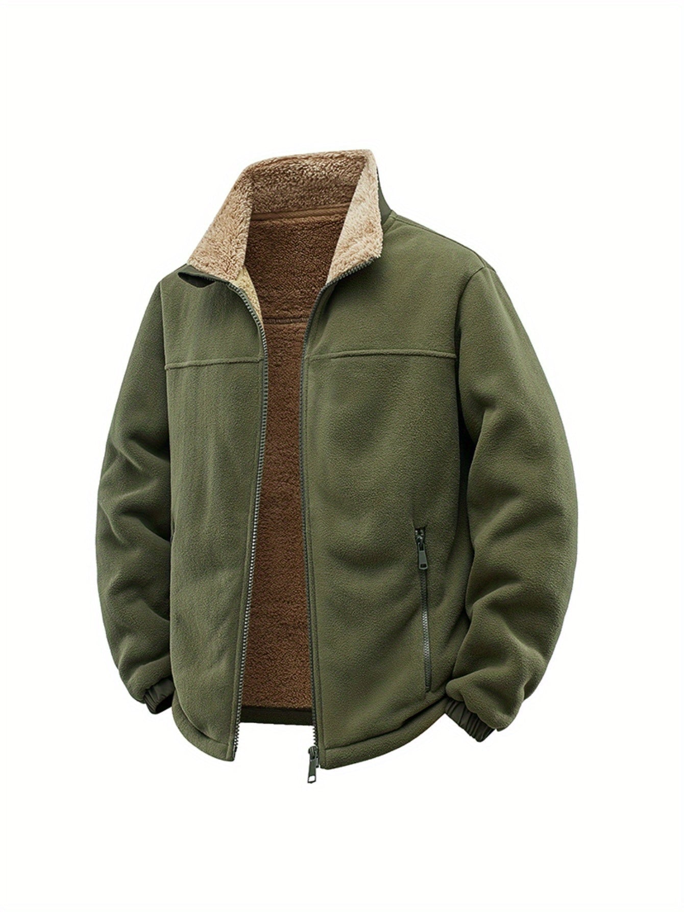 Men's Windproof Fleece Zip-Up Jacket – Caramel – view 14
