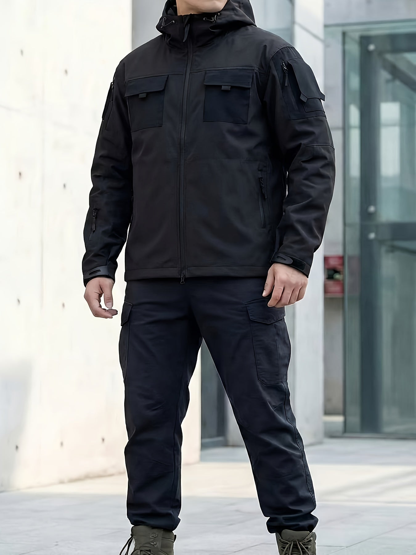 Men's Windproof Zip-Up Coat – Black / Grey – view 7