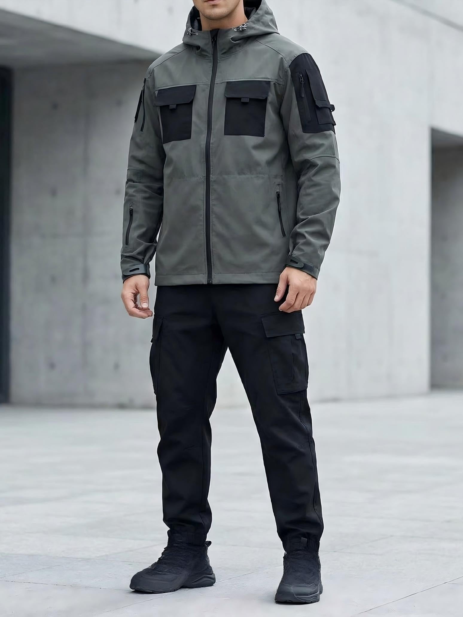 Men's Windproof Zip-Up Coat – Black / Grey – view 8