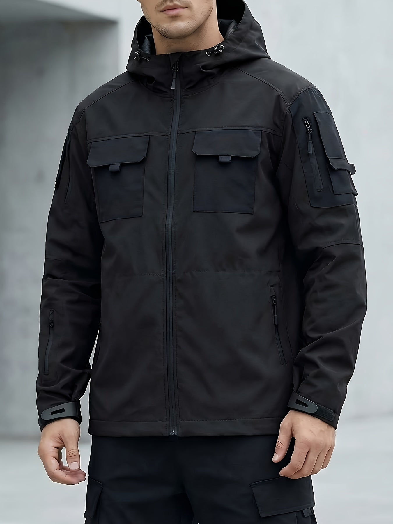 Men's Windproof Zip-Up Coat – Black / Grey – view 10