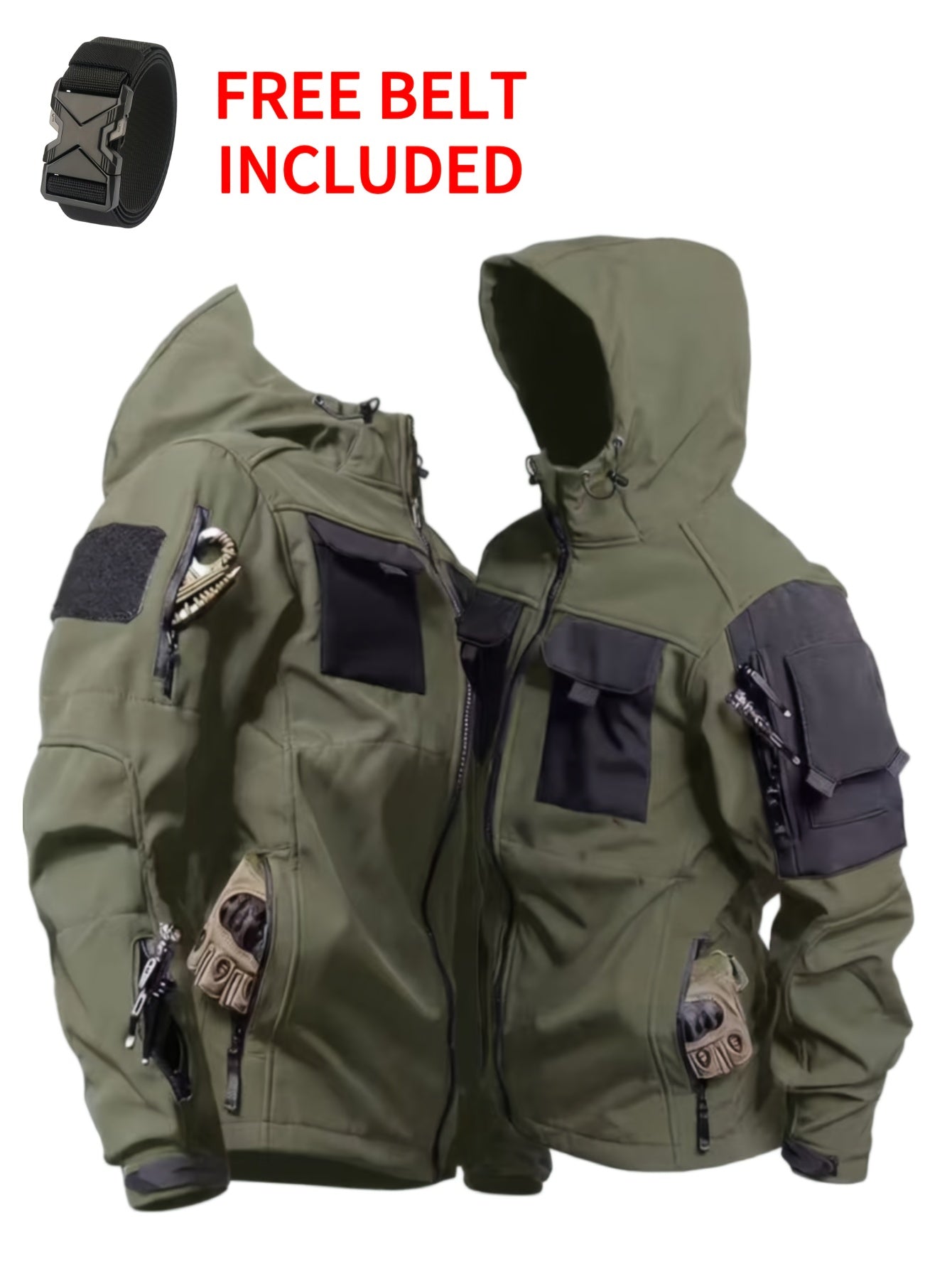 Men's Windproof Zip-Up Coat – Black / Grey – view 14