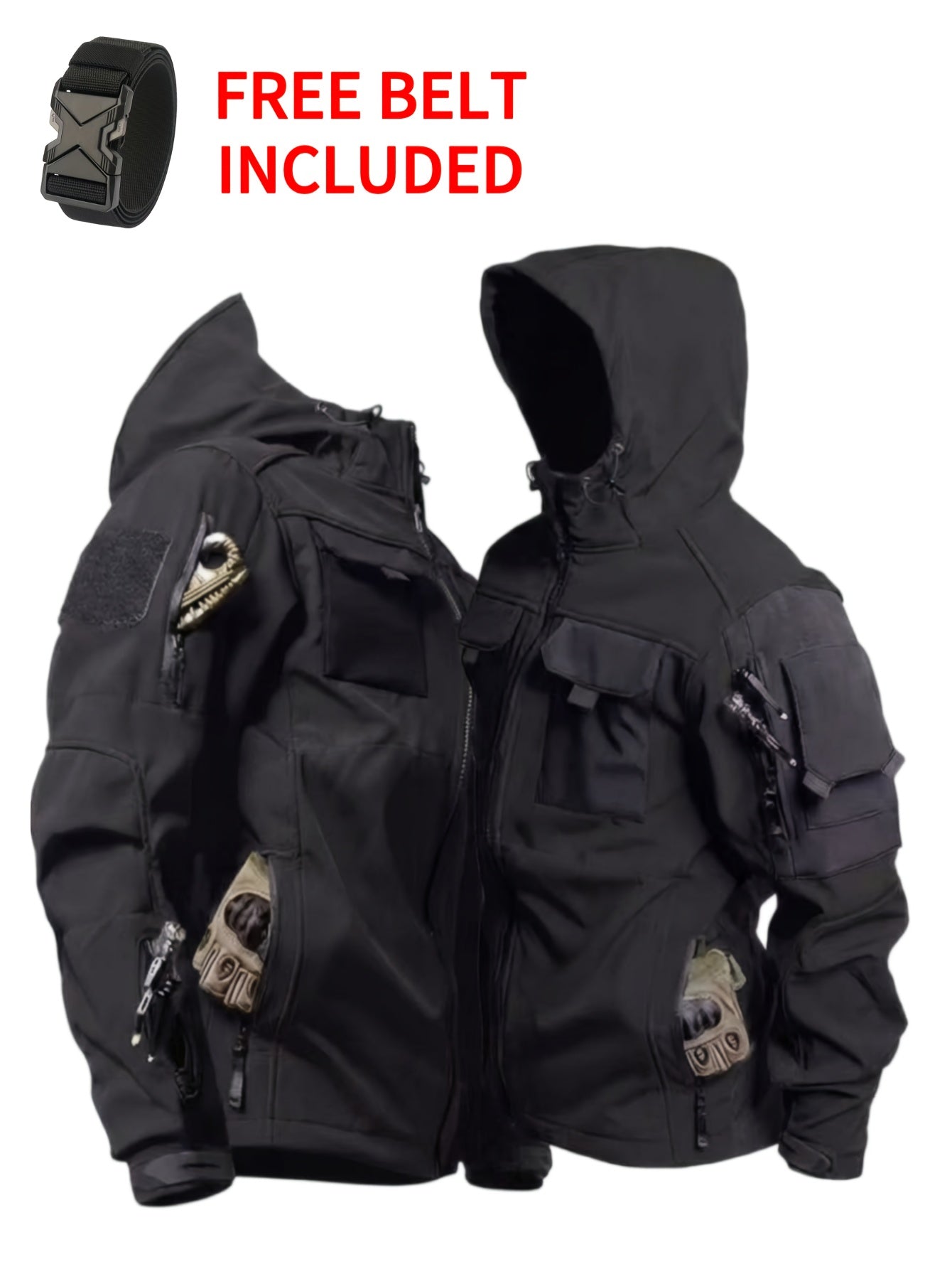 Men's Windproof Zip-Up Coat – Black / Grey – Black option – view 2