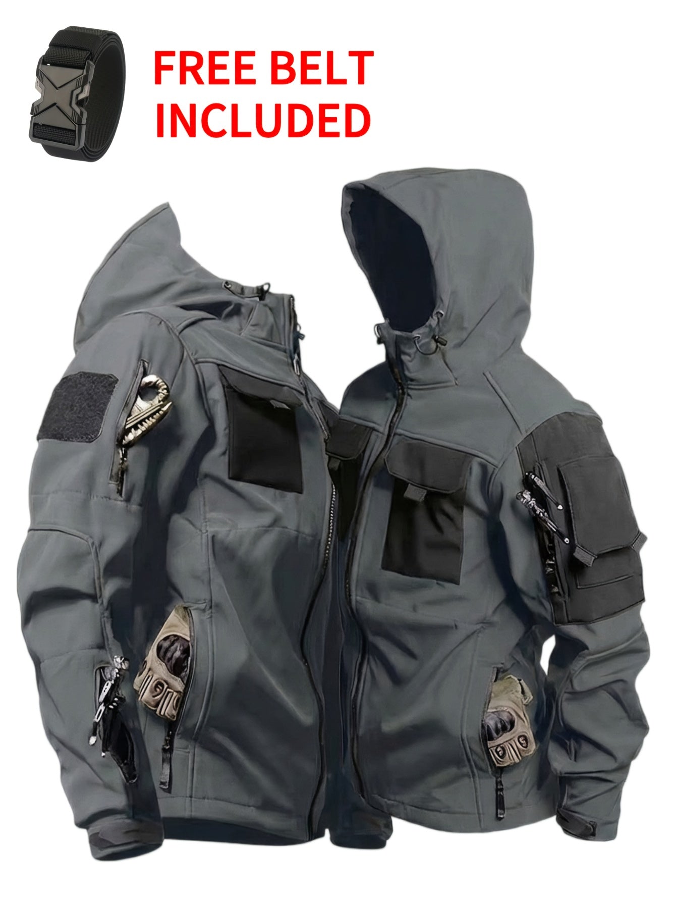 Men's Windproof Zip-Up Coat – Black / Grey – Black option – view 3