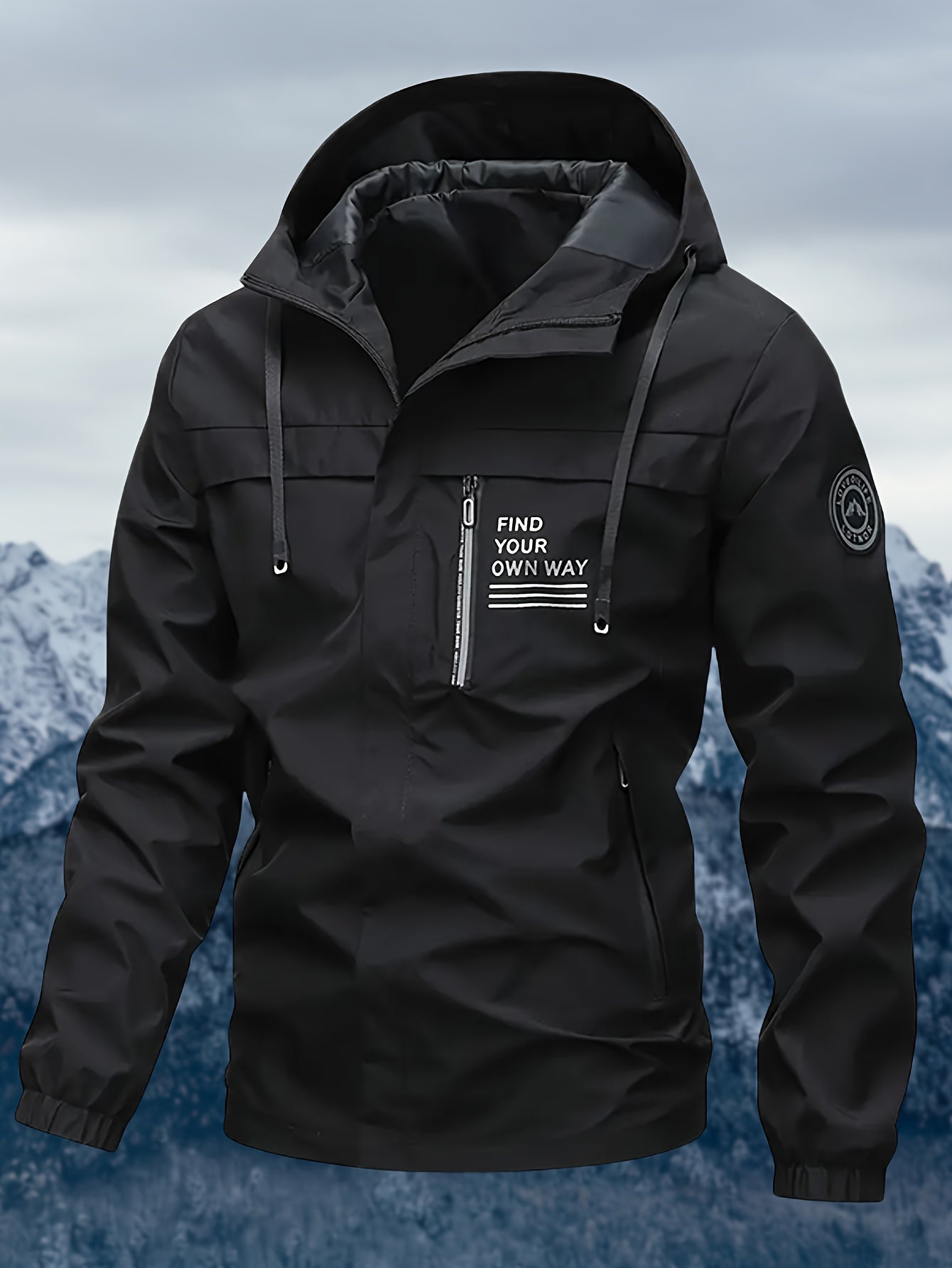 Men's Windproof Zip-Up Coat – Sizes S–XXL – Black option – main product image