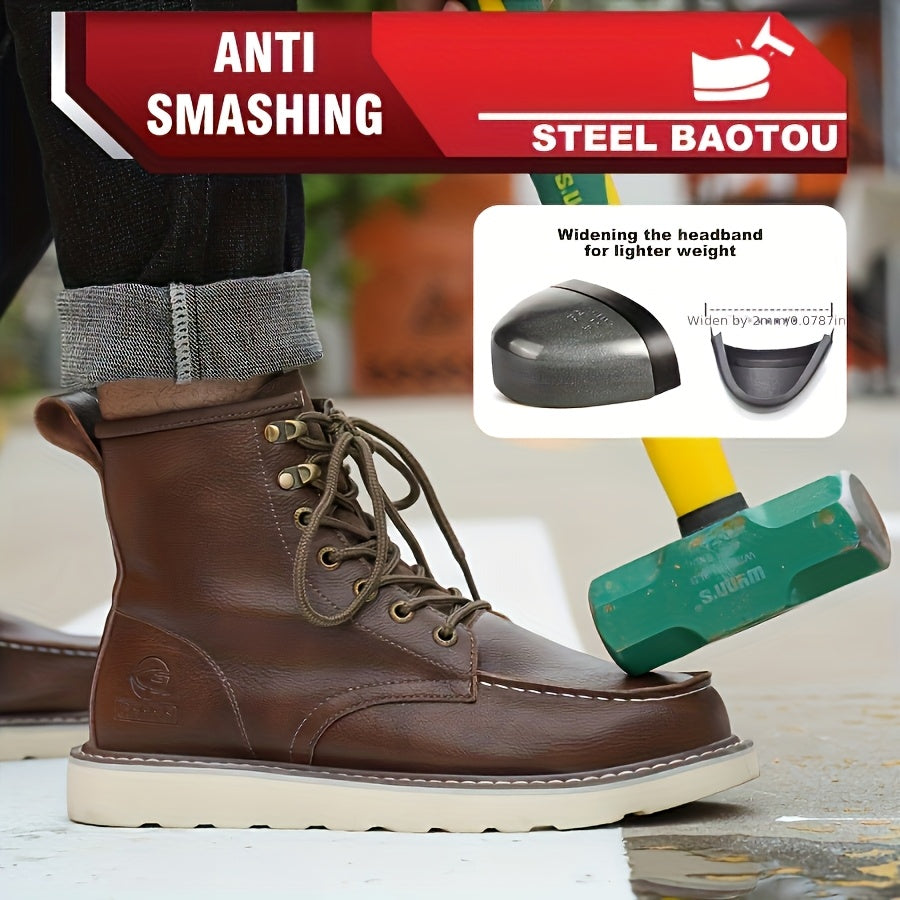 Men's Work & Safety Boots - Puncture Resistant & Non-Slip Sole – Dark Brown – main product image