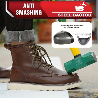 Men's Work & Safety Boots - Puncture Resistant & Non-Slip Sole – Dark Brown – main product image