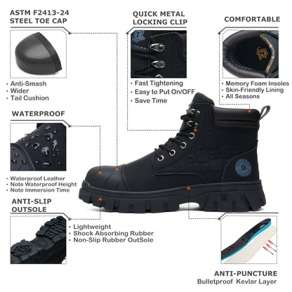 Men's Work & Safety Boots - Steel Toe Protection & Non-Slip Sole – 3-Color Selection – view 7